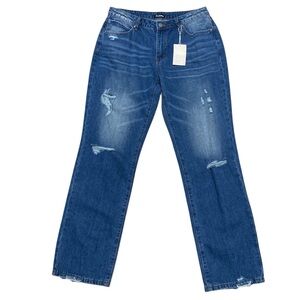 Flamingo Straight Leg Jeans Women’s L Medium Wash Casual Distressed Denim New